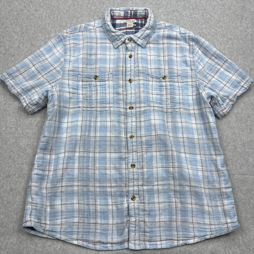 Carbon 2 Cobalt Shirt Mens Large Blue Plaid Woven Button Up Short Sleeve